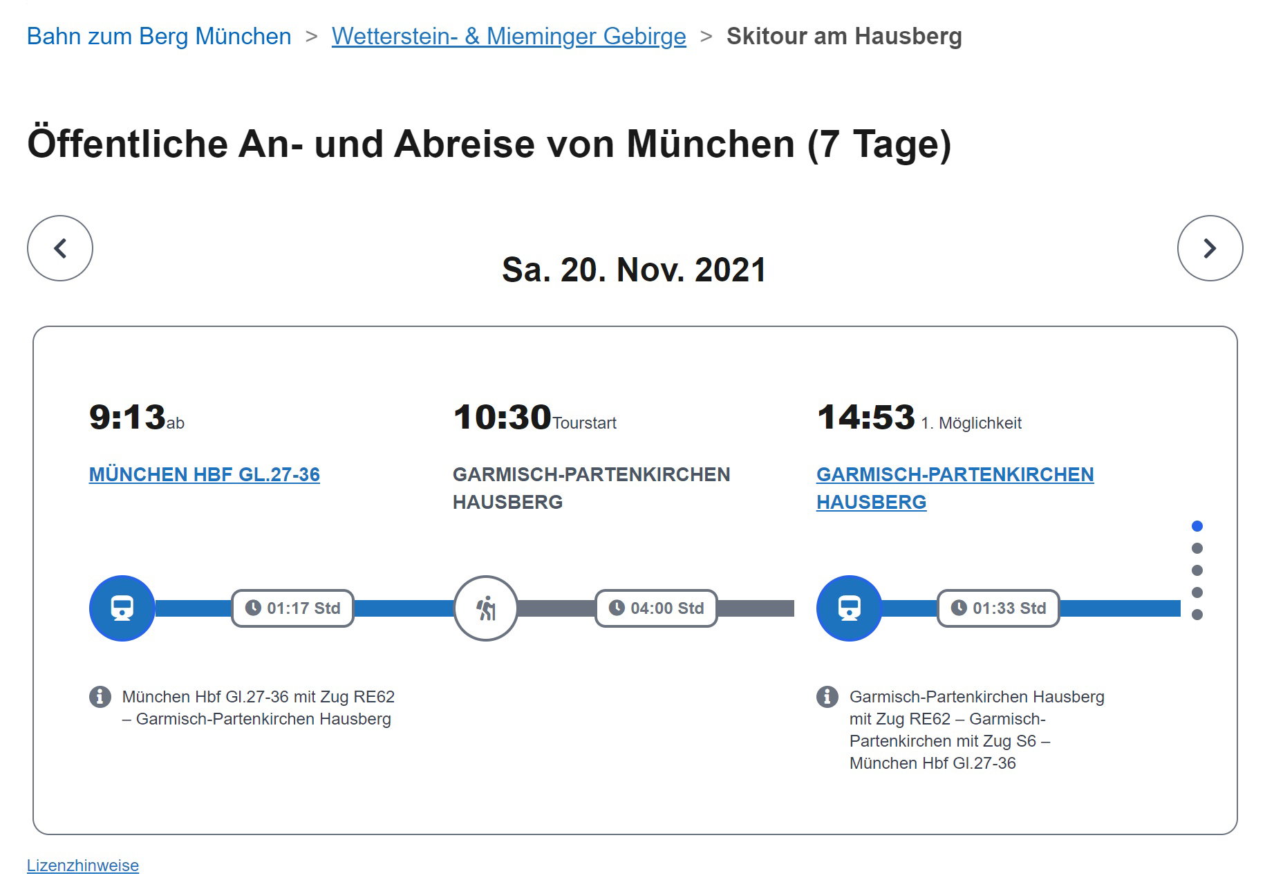 Automatisch generierter Anreisetipp von München. &copy; Bahn zum Berg