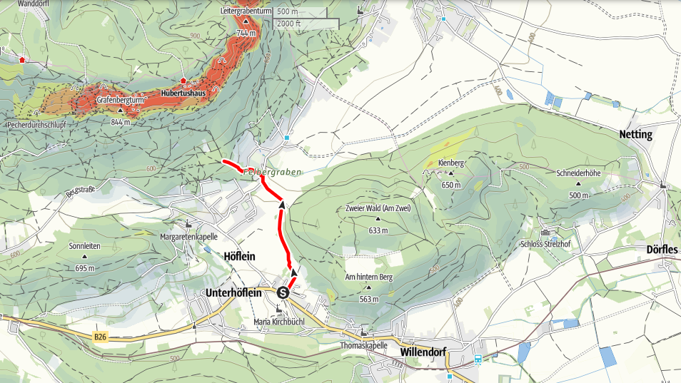 Zustieg Wagnersteig und Springlessteig von Unterhöflein. Screenshot Alpenverein aktiv