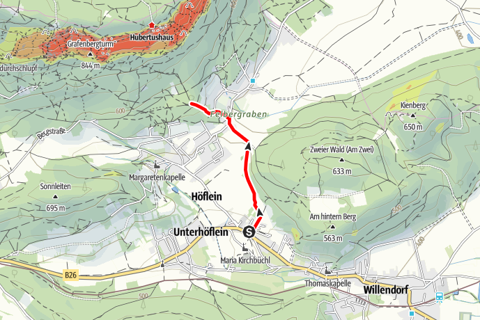 Zustieg Leiterlsteig von der Haltestelle Stollhof Kapelle. Screenshot Alpenverein aktiv